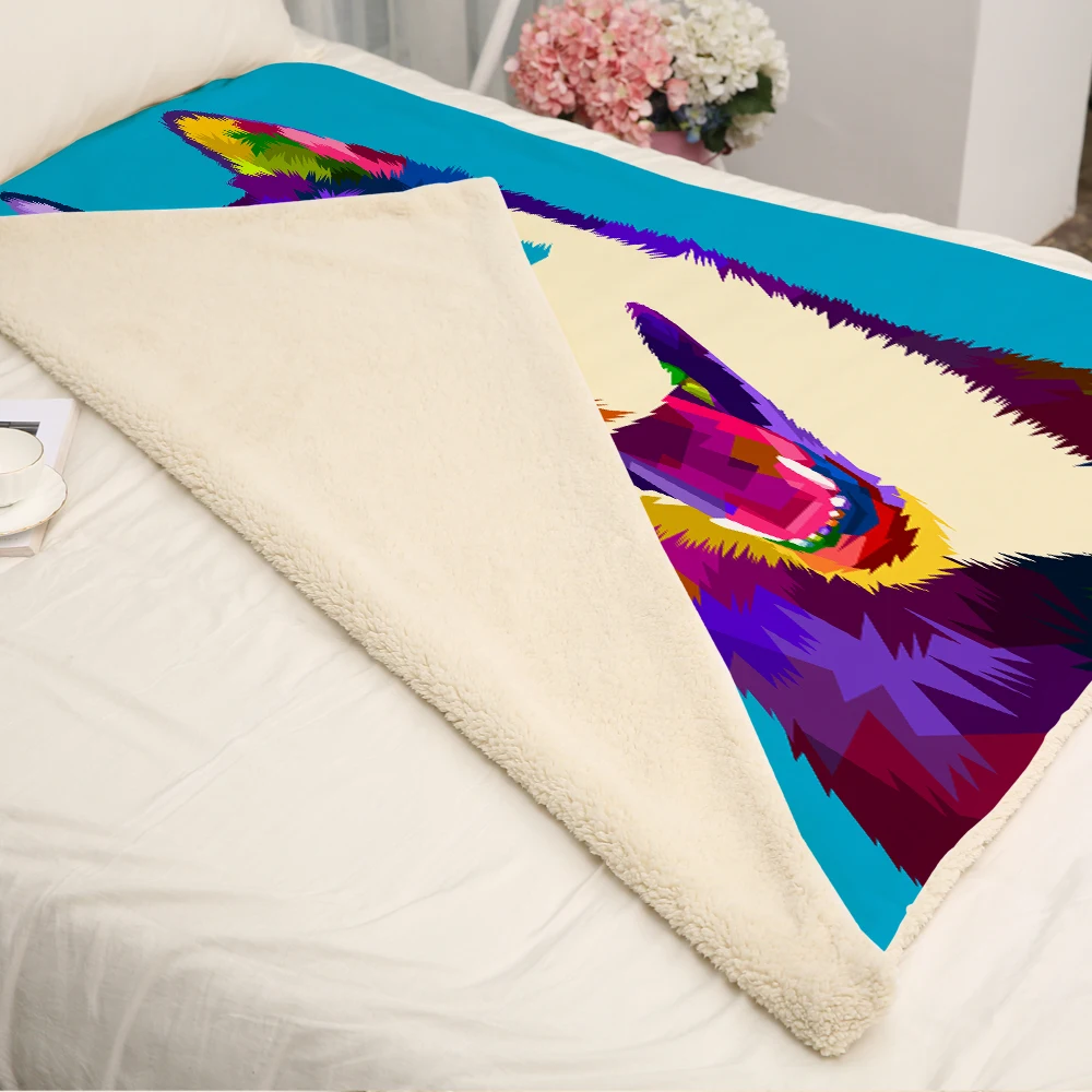 Miracille Colorful Painting Dog Blankets Sherpa Fleece Throw Blanket on Sofa Living Room Bed Cover Home Decoration | Дом и сад