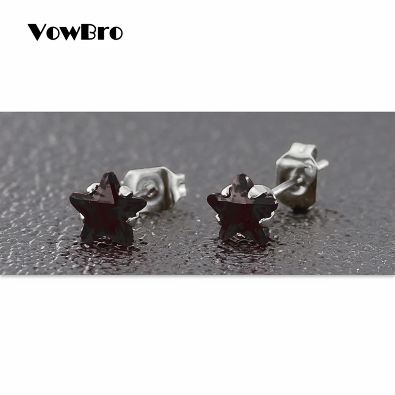 VowBro Jewelry Black Star Stud Earrings for Women Girls Stainless Steel Cute Crystal Kids Accessories | Украшения и аксессуары