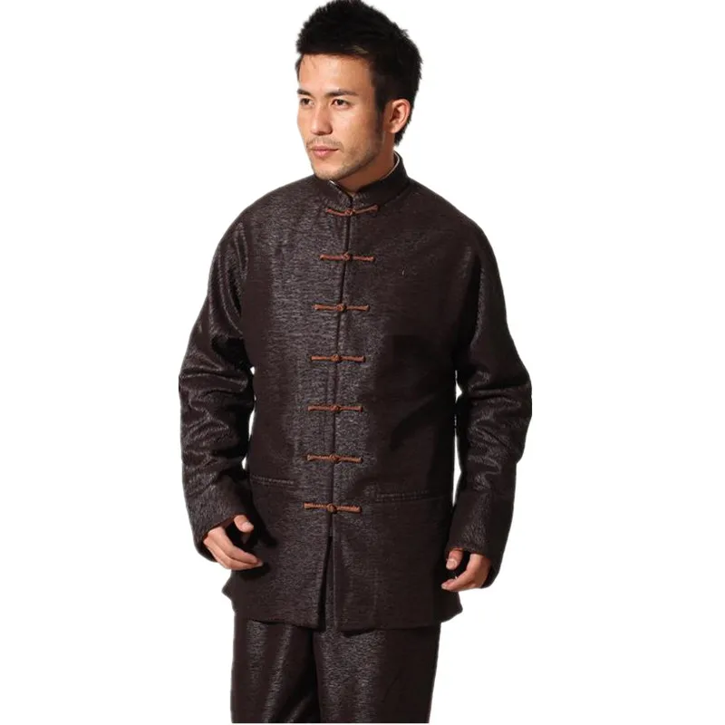 

Special Promotion Brown Chinese Traditional Men's Mandarin Collar Jacket Seven buckle Coat Race breeze Tang suit M L XL XXL XXXL