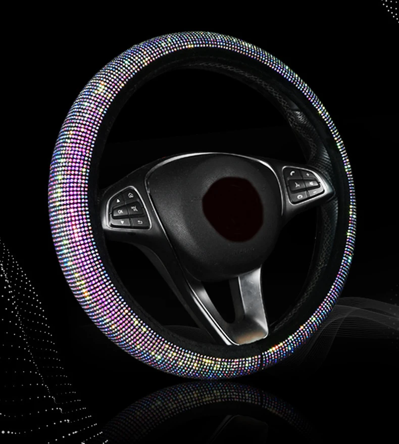 

Universal 38CM Colorful Rhineston Car Steering Wheel Cover Luxurious Decoration Car Styling Accessories For Four Seasons