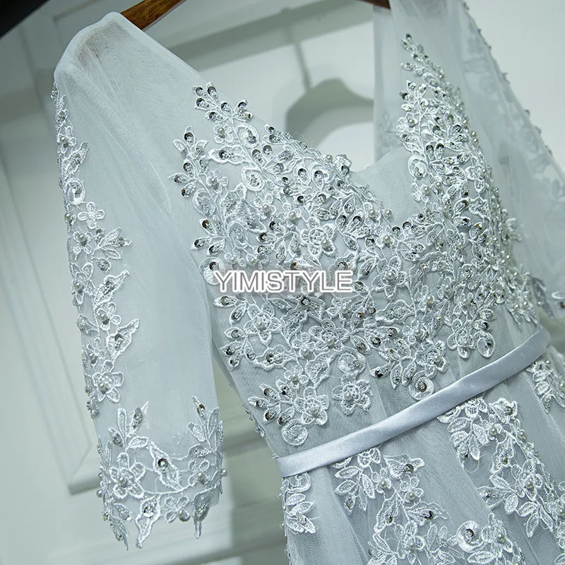 Элегантные светло серый аппликация кружево Тюль полурукав вечернее вечерние