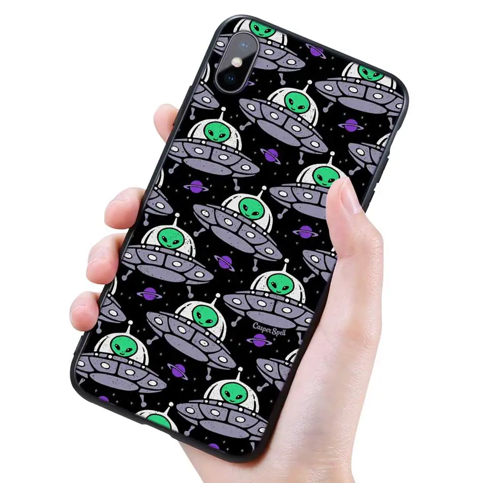 Силиконовый черный чехол для iPhone 11 Pro XR X XS MAX 7 8 6 6S Plus 5 5S SE 5C 7Plus 8Plus телефон Alien Believe UFO ET cute