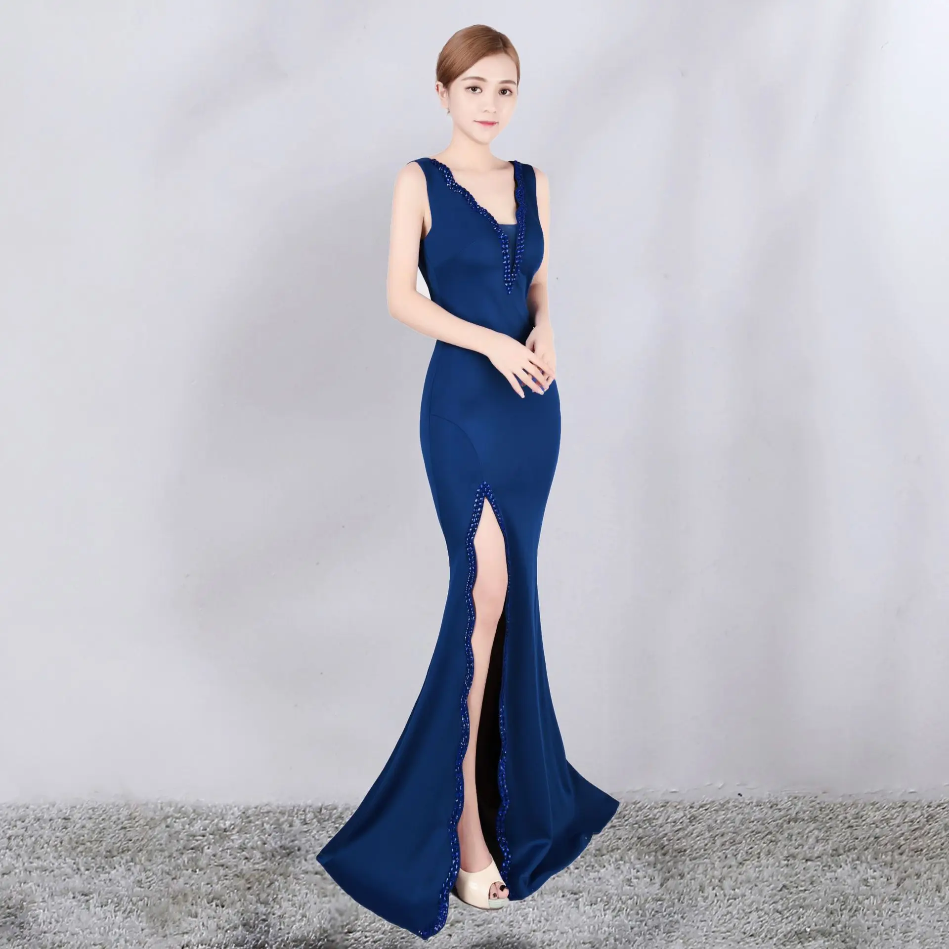 Черные бриллианты глубокий v образный вырез без рукавов Открытый Сплит