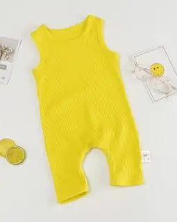 yellow MILANCEL/ г.; Комбинезоны для маленьких мальчиков и девочек; хлопковые однотонные Комбинезоны для маленьких мальчиков; повседневная одежда; комбинезоны без рукавов для малышей - Цвет: yellow
