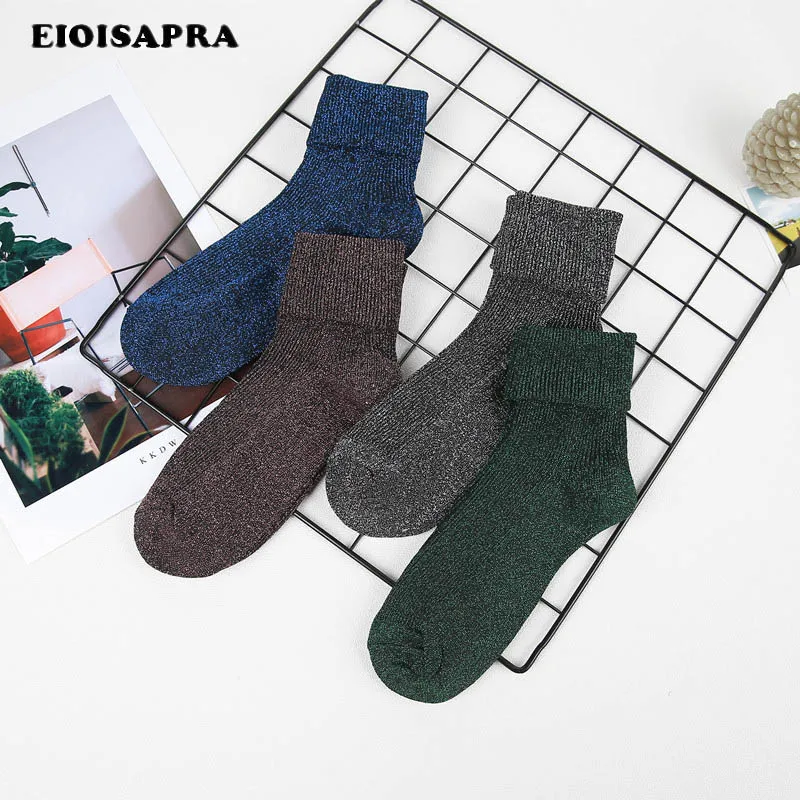 

[EIOISAPRA]Shining Gold Silver Silk Socks Women Creative Flanging Fashion Meias Shiny Socks Korean Harajuku Calcetines Mujer