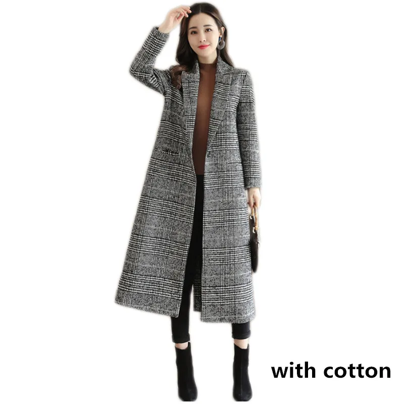 plaid- cotton AKSLXDMMD модное длинное шерстяное пальто новая зимняя повседневная Клетчатая Шерстяная Куртка Женское пальто Abrigos Mujer LH1312 - Цвет: plaid- cotton