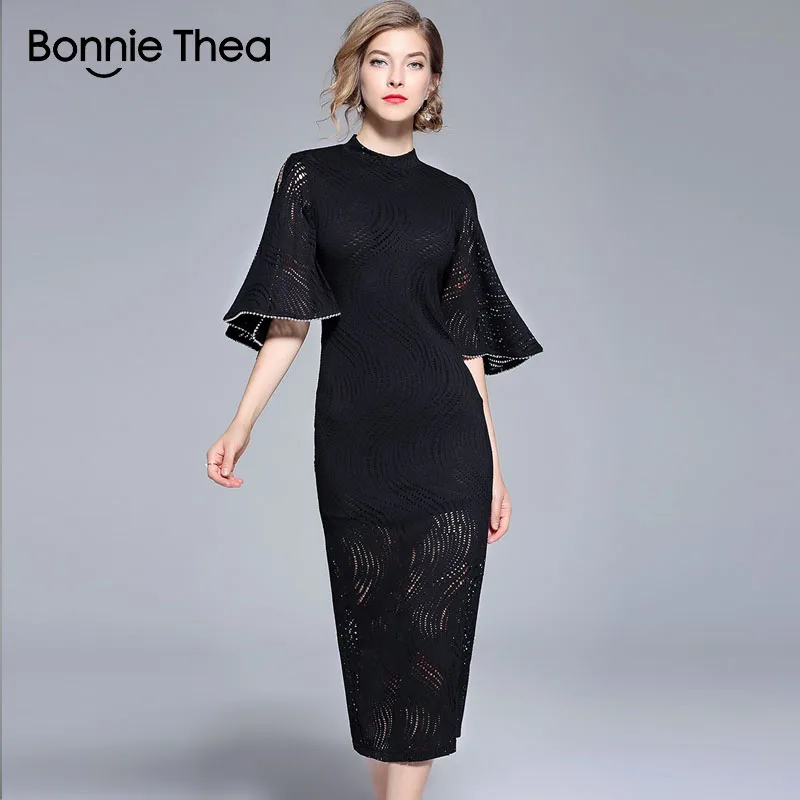 Женское винтажное однотонное платье карандаш Bonnie Thea черные вечерние платья с