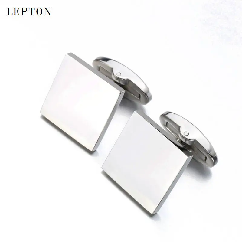 

Mens jewelry square blank cufflinks Lepton brand 316L stainless steel high polish cuff links wedding groom best gift for men