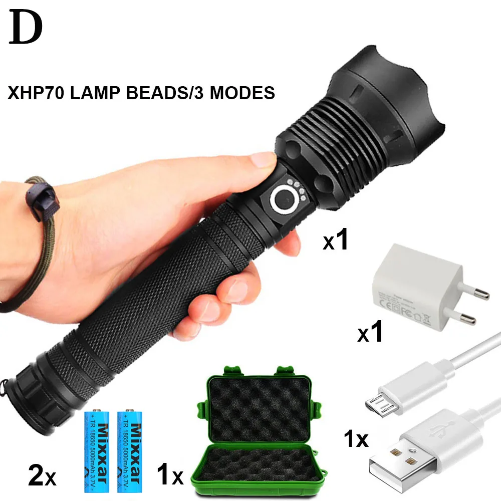 Battery Box Charger Дропшиппинг светодиодный тактический фонарь XHP70.2 супер яркий водонепроницаемый масштабируемый фонарь 3 режима Кемпинг Открытый USB лампа Lanterna - Испускаемый цвет: Battery Box Charger
