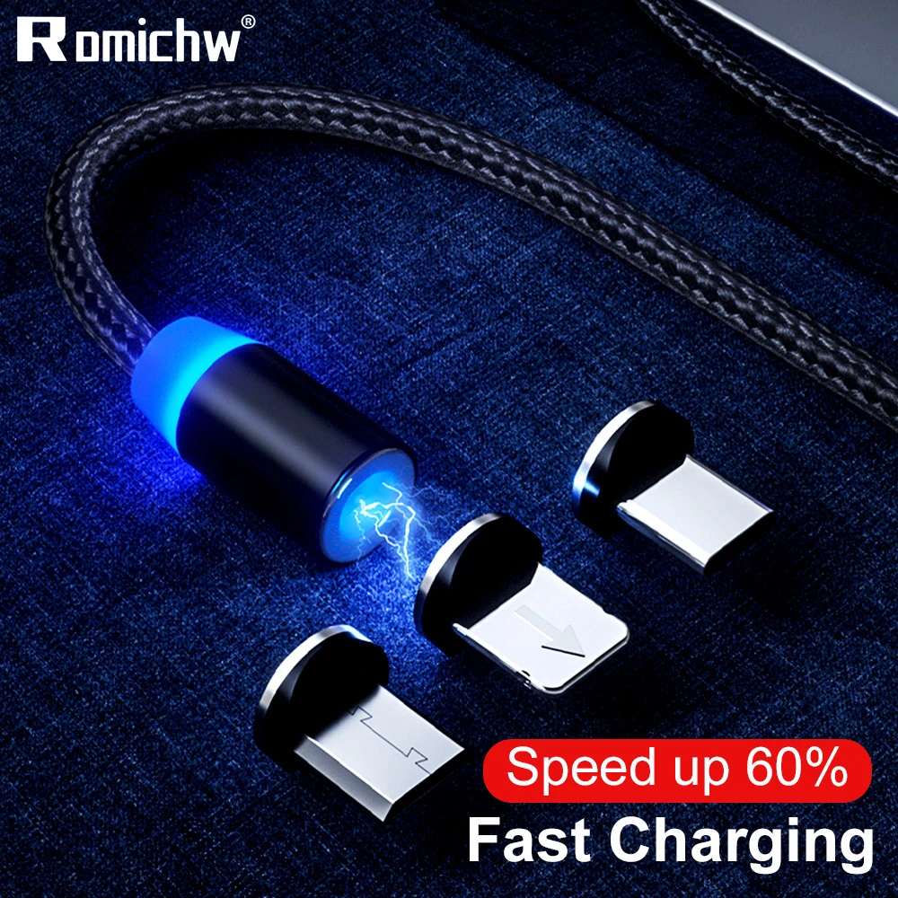 Ro mi chw Быстрая зарядка Магнитный mi cro usb type C кабель для Xiao mi Red mi Note 7 mi A2 быстрое зарядное устройство кабель для iPhone 7 8 Plus X XR