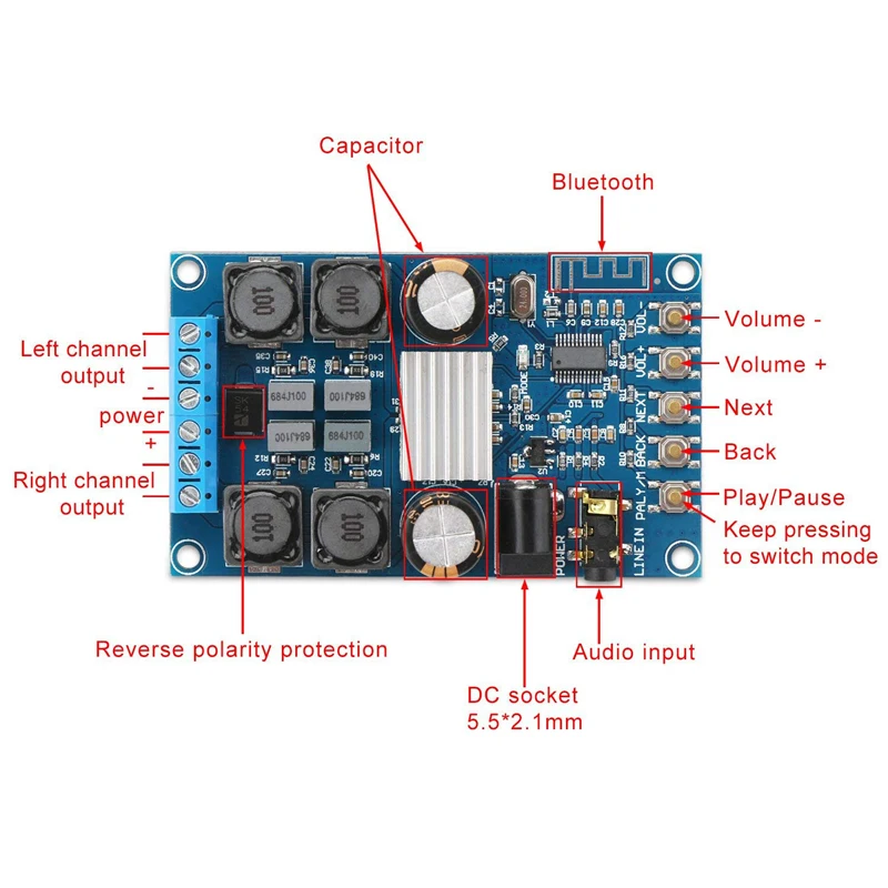 TPA3116 Bluetooth усилитель плата цифровой беспроводной аудио наушников 2 канала 50 Вт + с