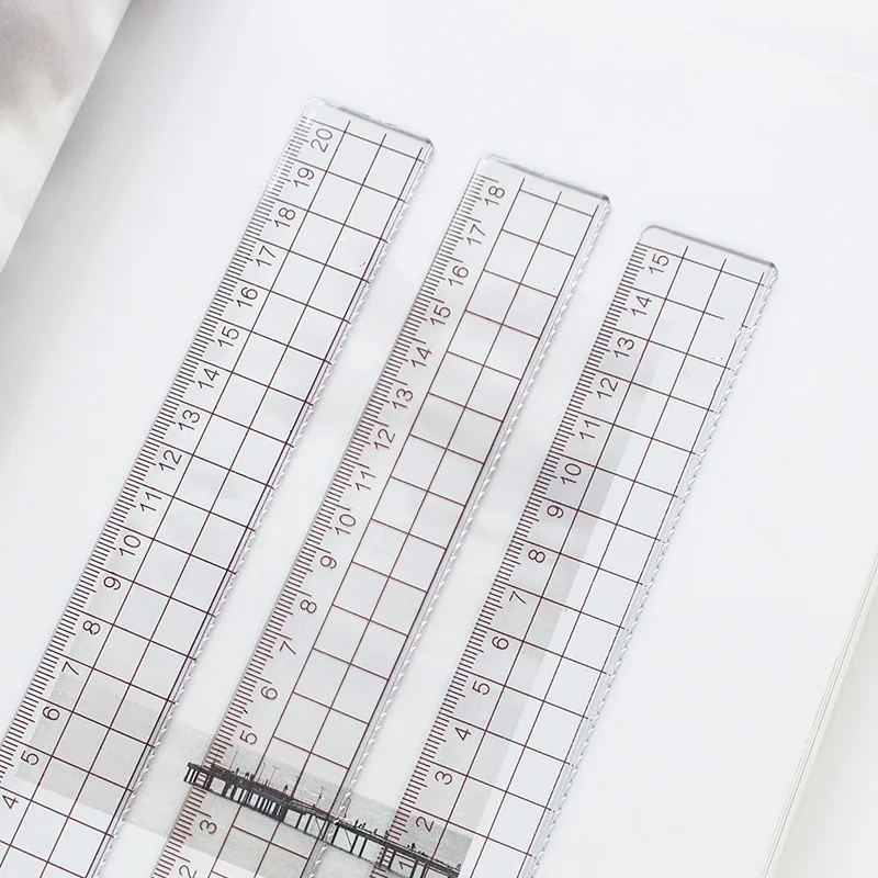 

1pc15cm 18cm 20cm Transparent Simple Ruler Square Ruler Cute Stationery Drawing Supplies