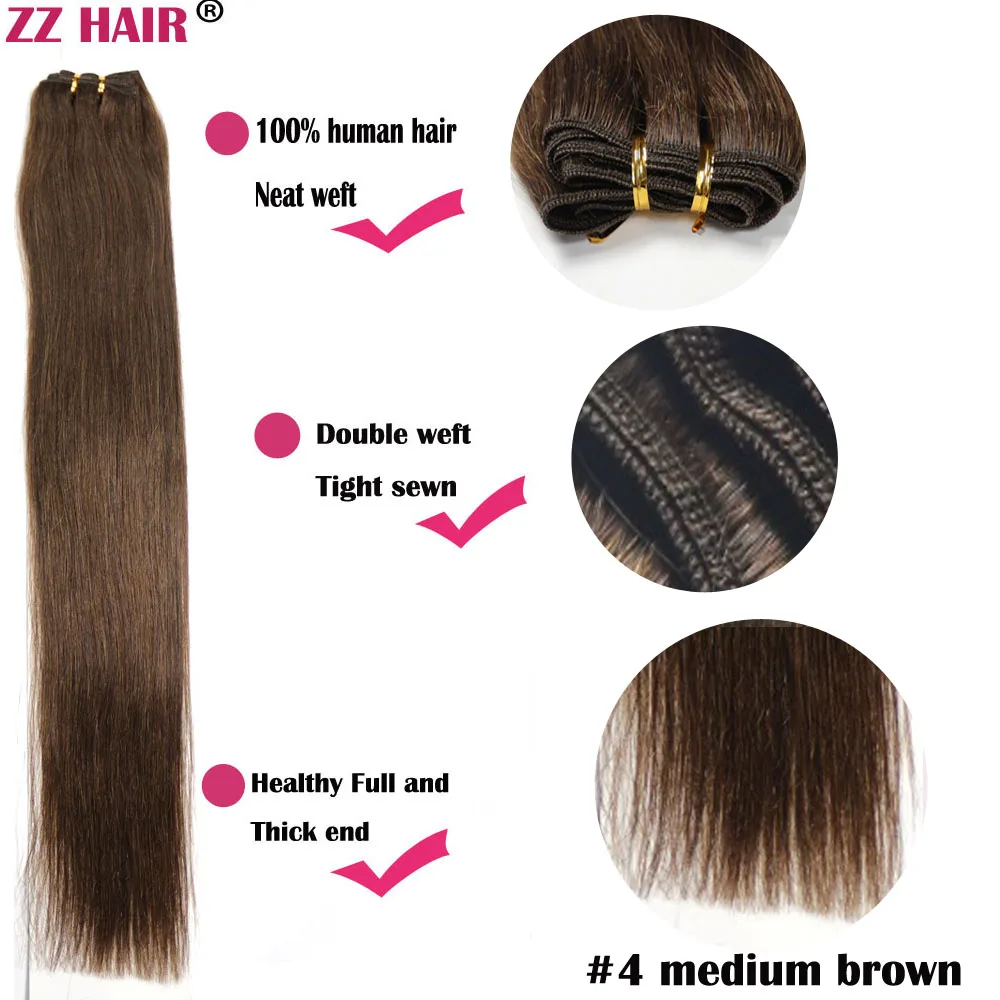 ZZHAIR 100 г/шт. 1"-24" машинное производство, волосы remy, плетенные, человеческие волосы для наращивания, прямые, натуральный шелк, не заколки