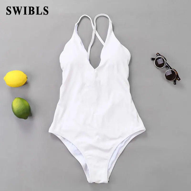Женские белые одна деталь купальник 2019 сексуальная полоса ванный комплект для