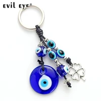 evil eye fashion alloy clover shape charm car keychain jewelry pendant with bule evil eye bead ey4733