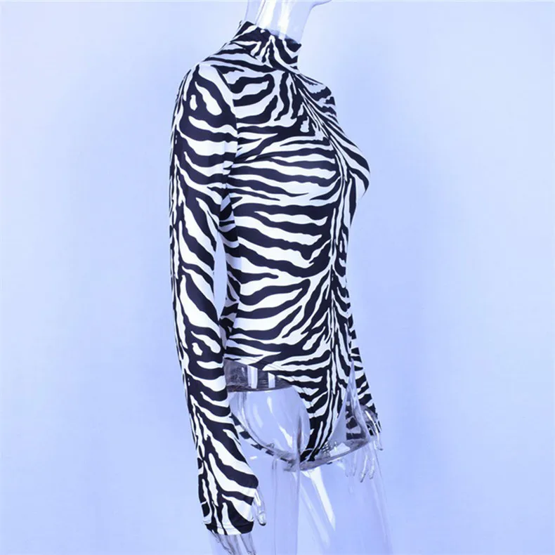 Forefair Zebra сексуальные боди Топы Осень Зима Новое поступление Водолазка с длинным рукавом животный принт Боди женские комбинезоны