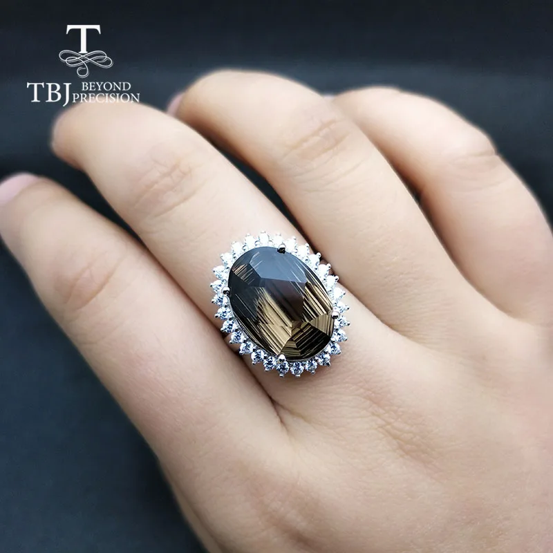 TBJ 19ct Натуральный дымчатый кварц ювелирный набор с драгоценным камнем кольцо