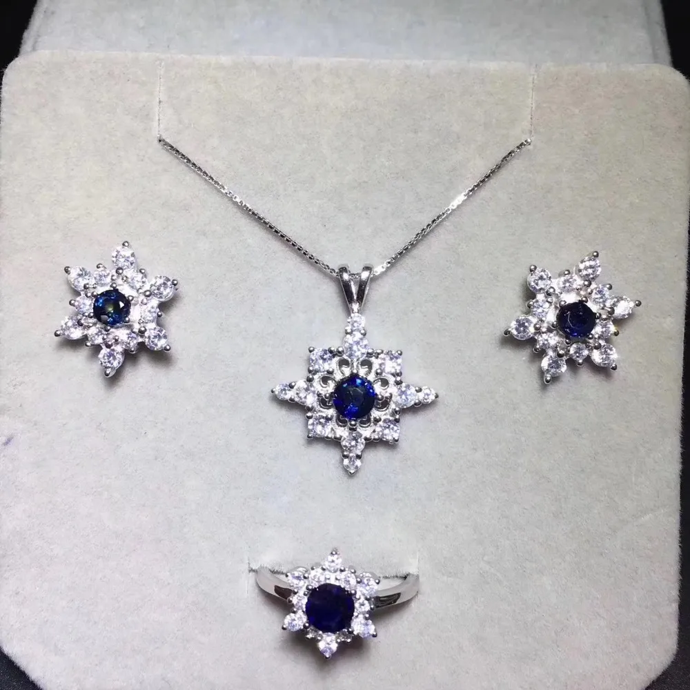 Женский ювелирный комплект из серебра 925 пробы с натуральным сапфиром|jewelry sets|set for