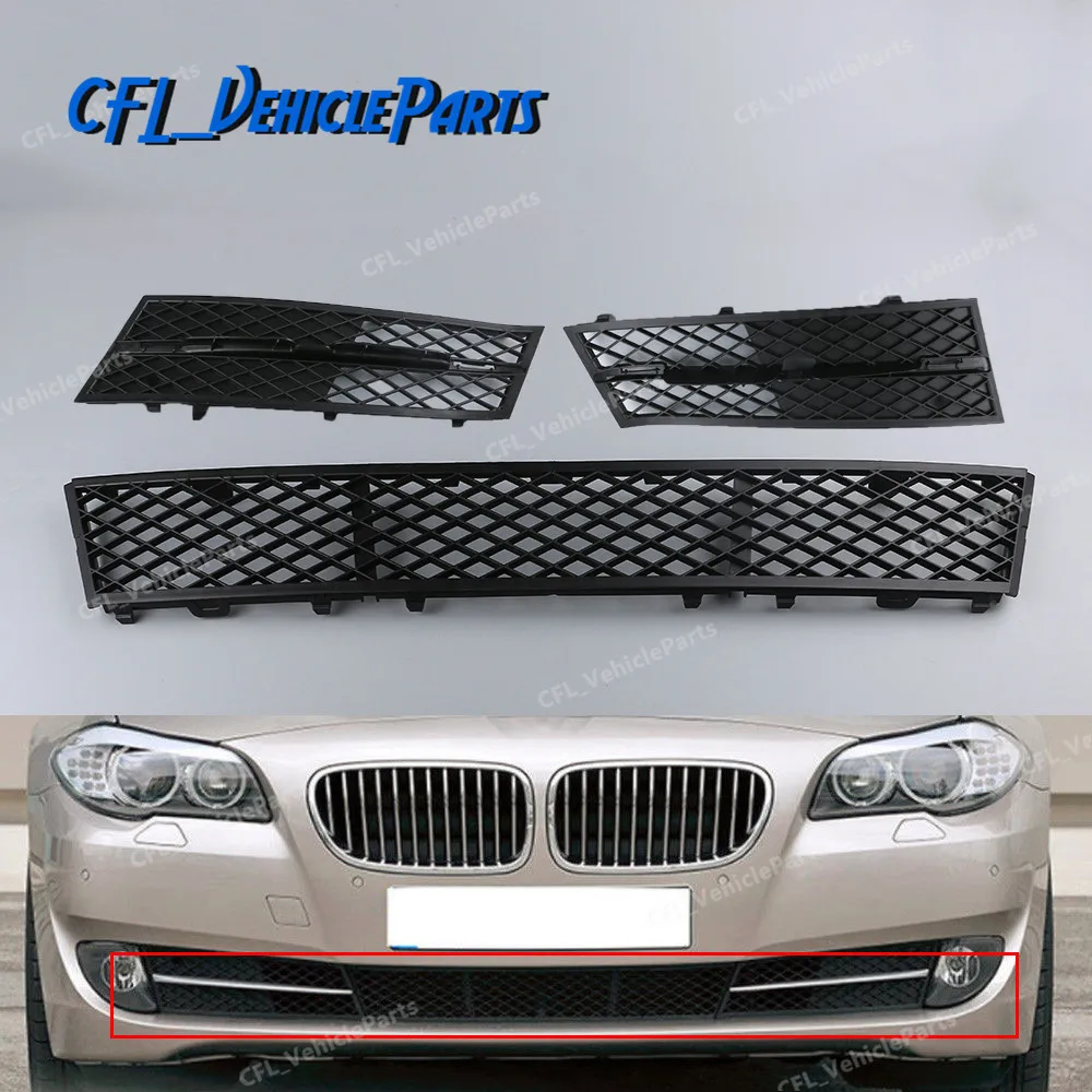 

3Pcs Front Lower Bumper Grille Cover Set 51117200699 51117200700 51117285950 For BMW 5 Series F10 F11 2009 2010 2011 2012 2013