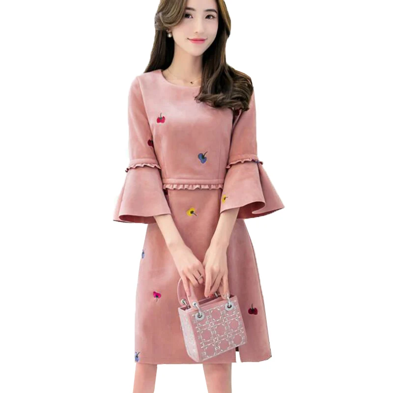 Новинка 2017 женское платье из искусственной замши весенне-летнее винтажное с