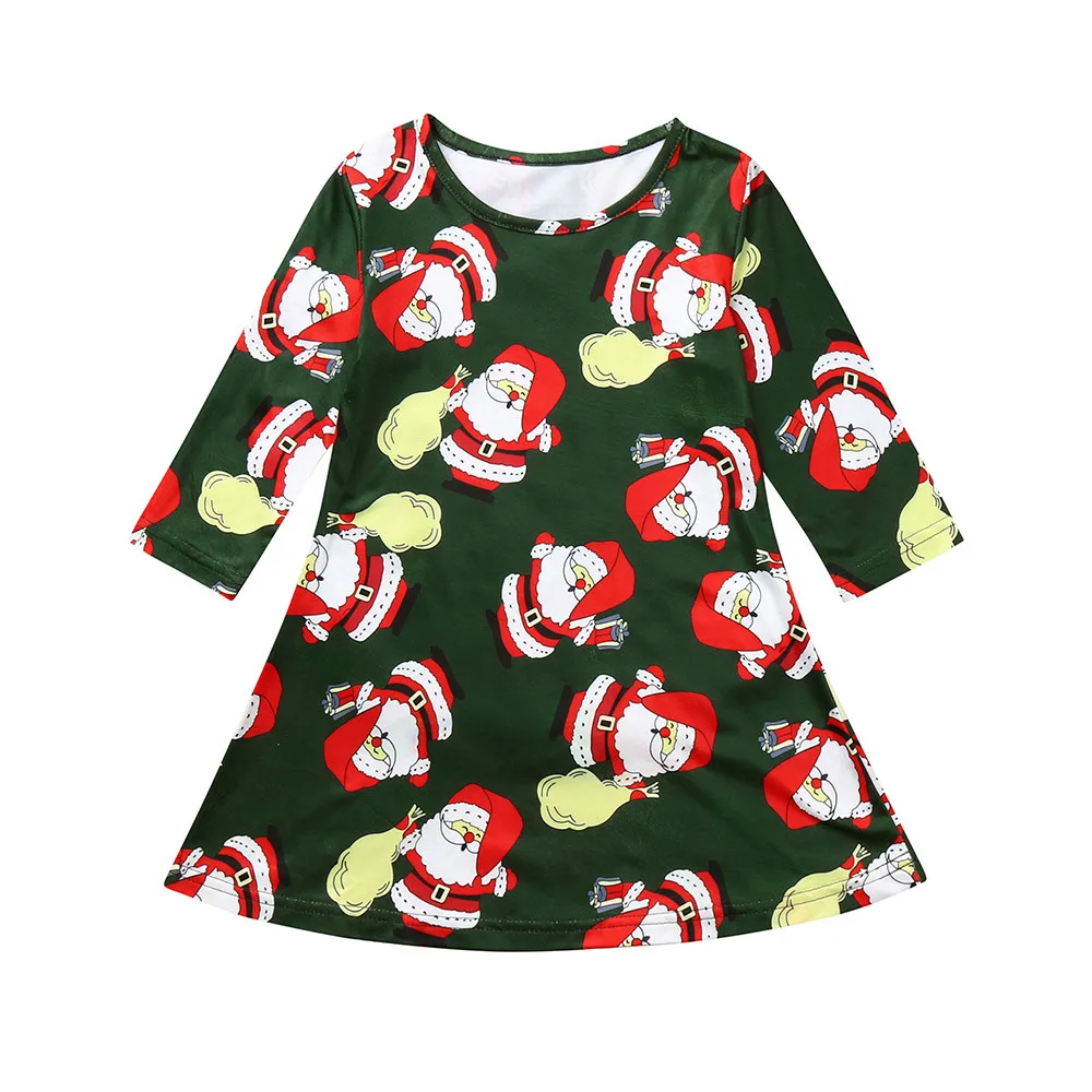 2019 Girls Dress Toddler Kid Baby Clothes Long Sleeve Children Clothing Cartoon Print christmas dress Dropshipping | Детская одежда и