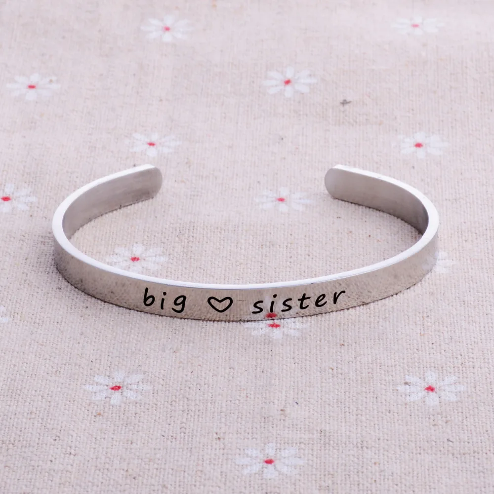 Большая сестра Sis открытый манжета браслет из нержавеющей стали Семья Любовь