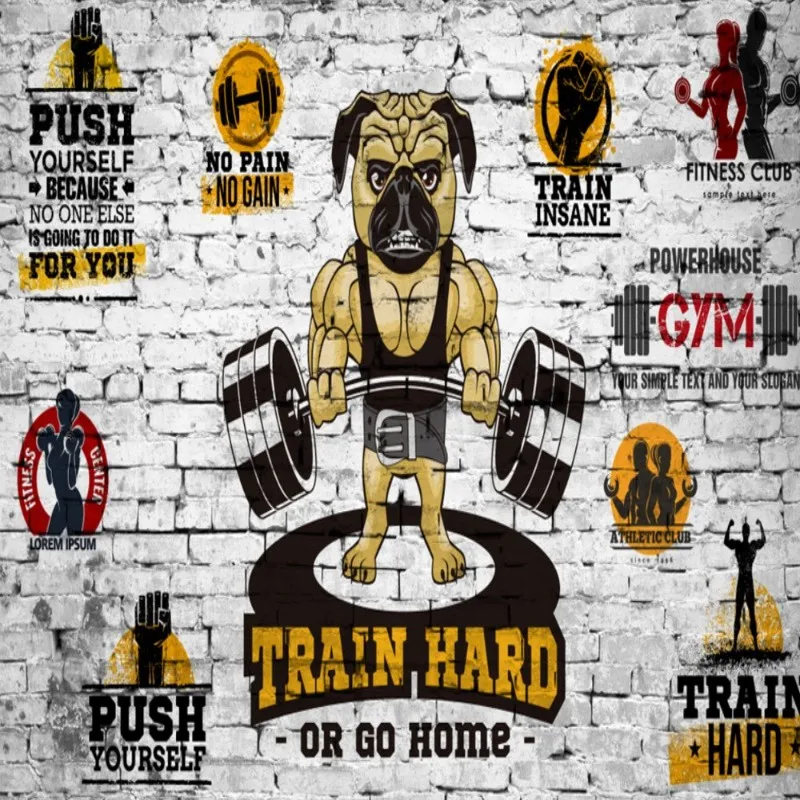 

Dropshipping Colomac Brick Wallpaper Personality Creative Gym Bodybuilding Cartoon Doggy 3d Mural Wall Wallpaper Papel Tapiz