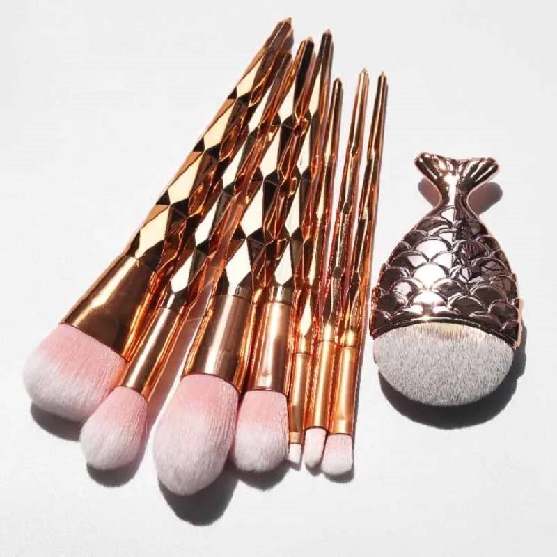 8Pcs Rose Gold AiceBeu 8 шт. алмазные Кисть для макияжа набор большой рыбий хвост тональная Пудра Тени для век макияж кисти смешивание контуров кисти - Handle Color: 8Pcs Rose Gold
