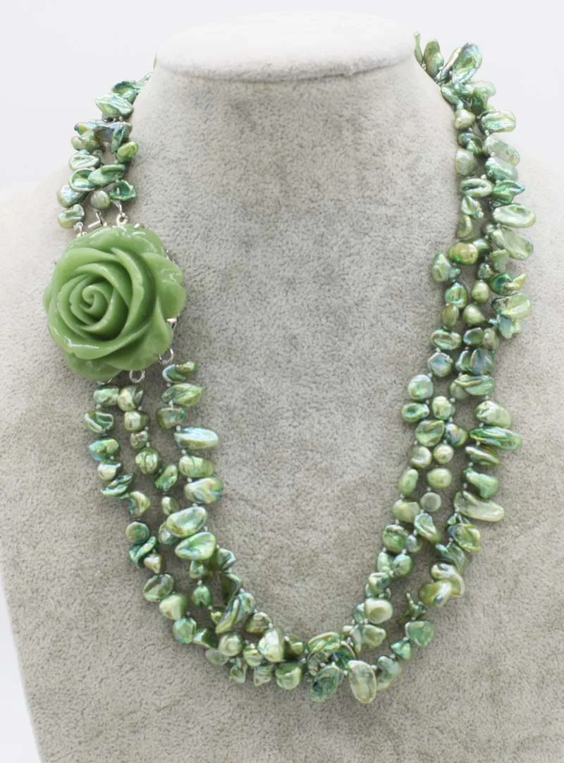 3rows reborn keshi green 3-6mm 18inch weholesale beads gift nature FPPJ