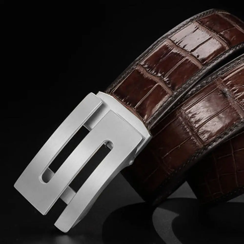 Coffee Sliver Buckle FAJARINA Высокое качество крокодиловой кожи ремни изысканный нержавеющая сталь письмо гладкой пряжкой бизнес ремень для мужчин 33 мм широкий EYFJ01M - Цвет: Coffee Sliver Buckle