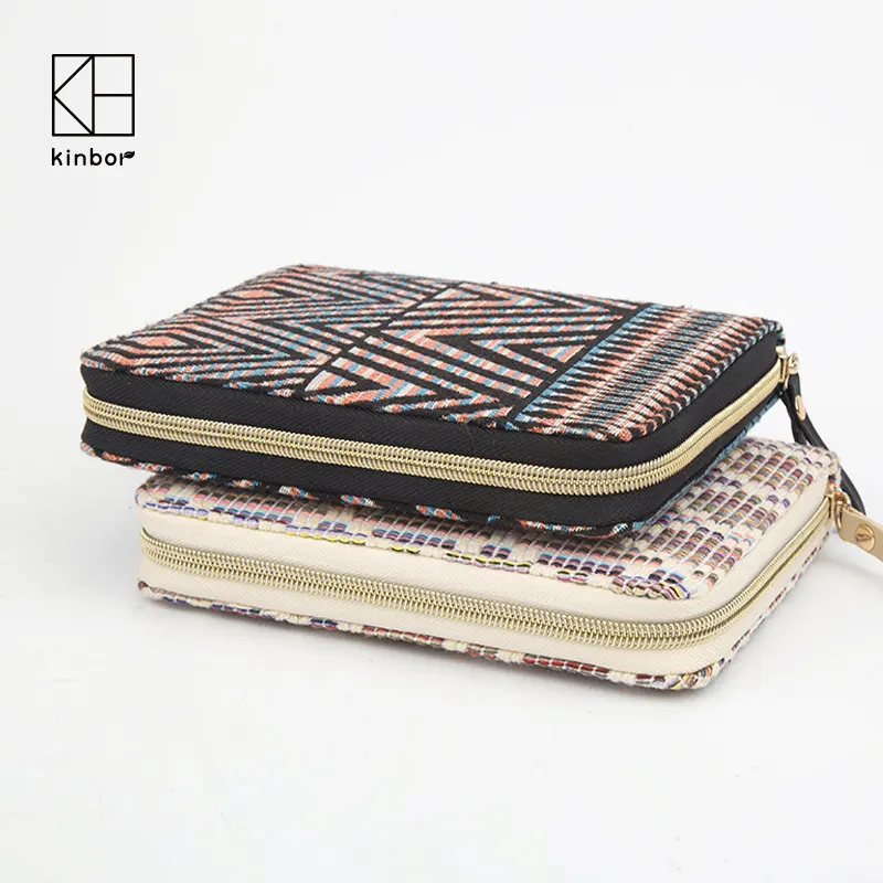 Kinbor Bohemia Tribel Style Notebook Multifucntional Organizer Cotton Portable Notebook Zipper Wallet Card Holder Notebook Case