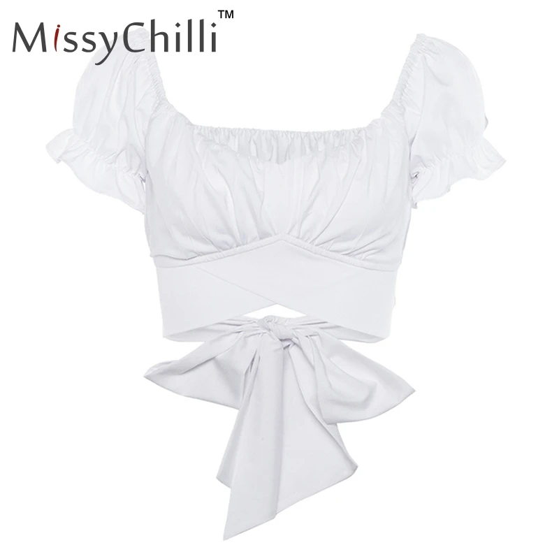 Белый MissyChilli с открытыми плечами сексуальный белый фестиваль cami женский элегантный розовый праздник майка Летний без спинки вечерние клубный кроп-топ - Цвет: Белый