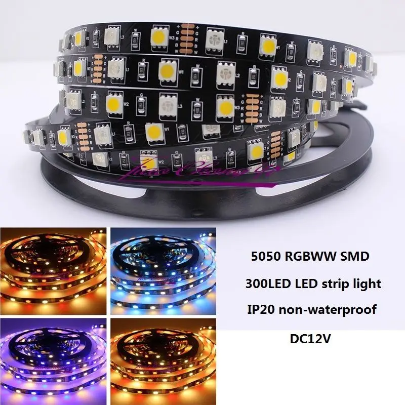 Светодиодная ленсветильник 5 м 5050 RGBWW RGB + теплый белый 300 черная не