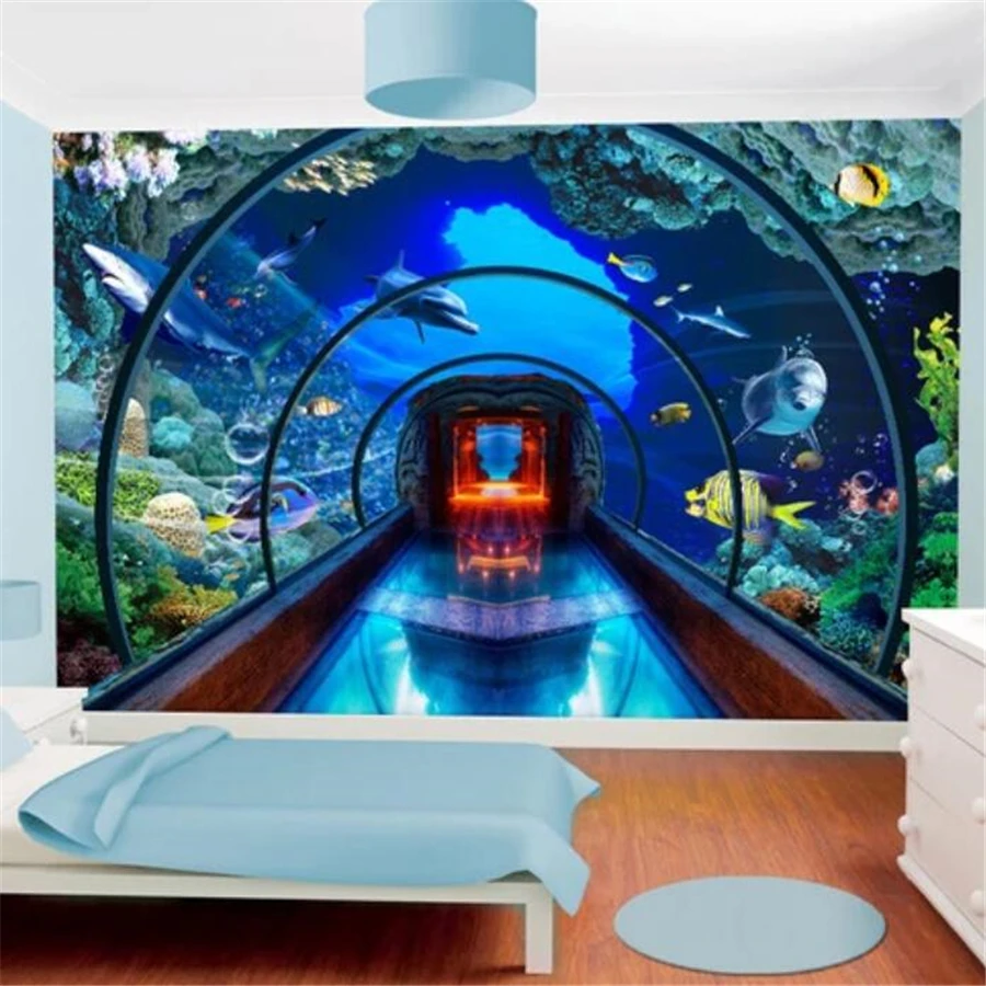 Пользовательские обои wellyu 3d фрески подводный мир аквариум стерео фоновая