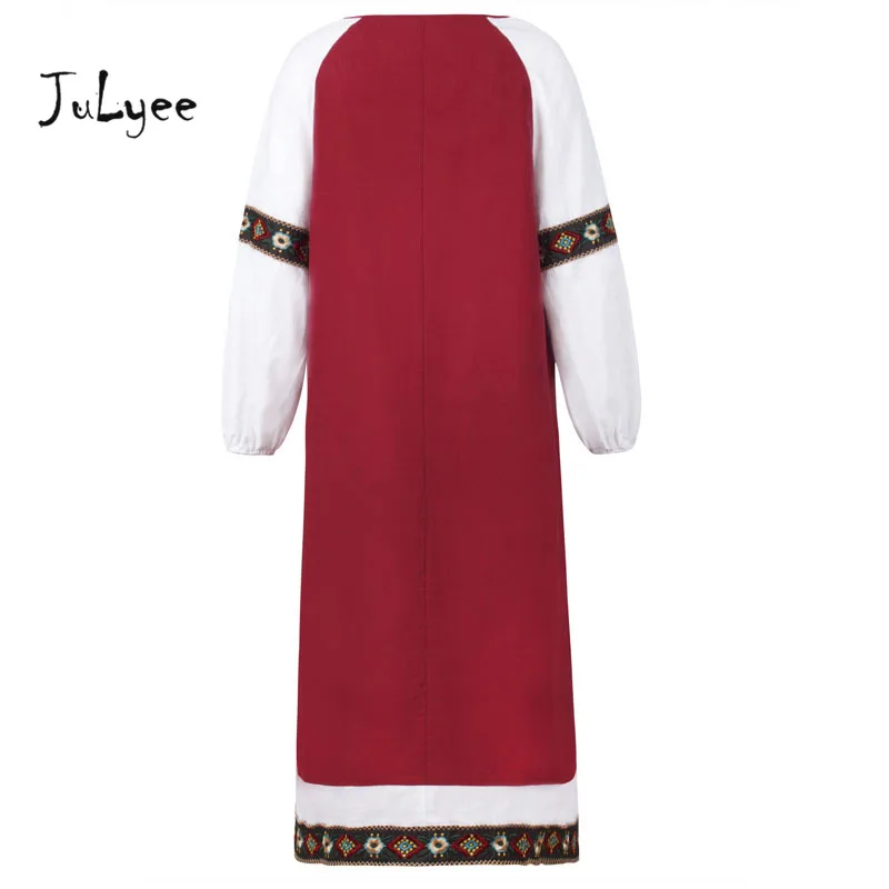 Julyee Лоскутная Свободные длинное платье женская одежда Разделение Винтаж осень