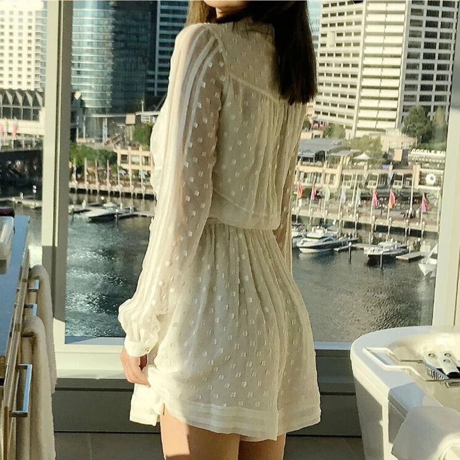 TEELYNN boho женские белые комбинезоны в горошек шифоновые кружевные с длинными
