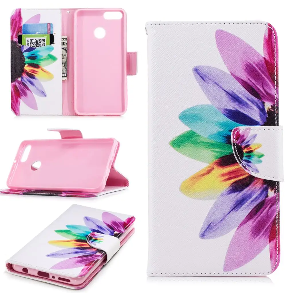 for Huawei Y9 (2018)/ Enjoy 8 Plus Case Lovely Cute Painted Flip Folio Leahter Cover Wallet Stand Holder Phone Protective Bag | Мобильные