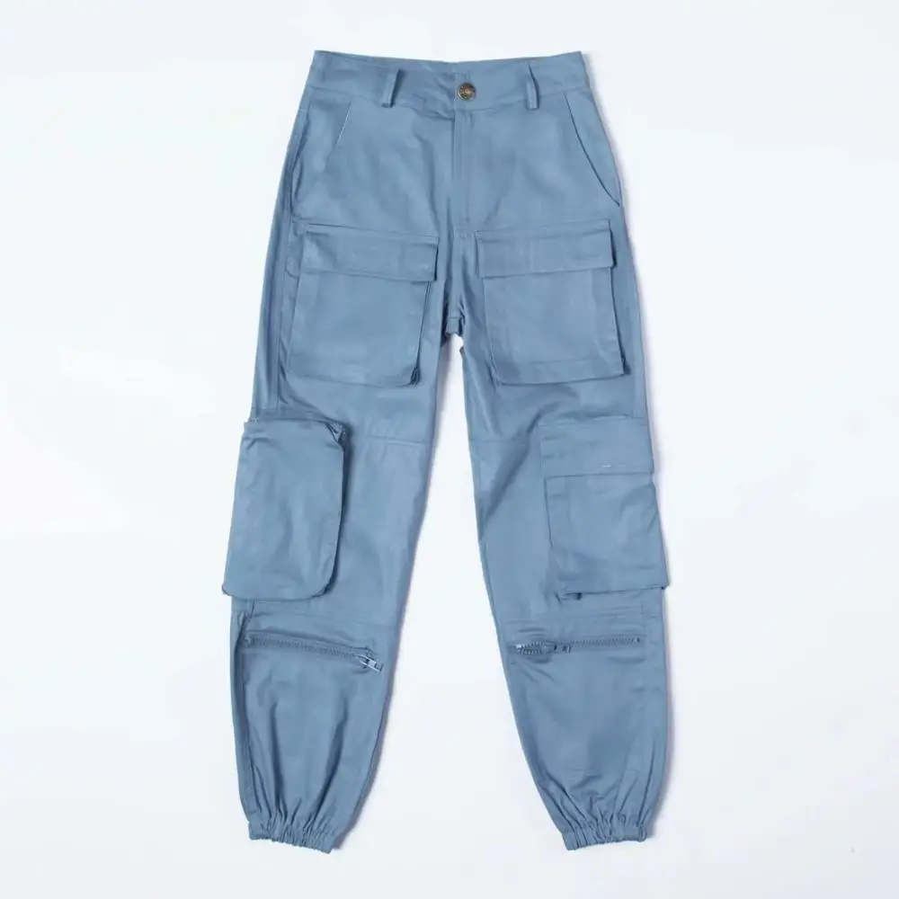 

2019 new Women pocket BF loose versatile overalls Long Loose Cargo Pants women's high waist casual beam trousers
