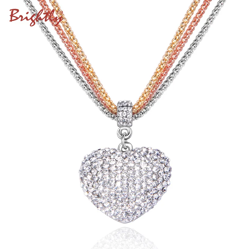 Brightly Горячие продаж Любовь сердца кулон ожерелья Тройной цепь попкорна для