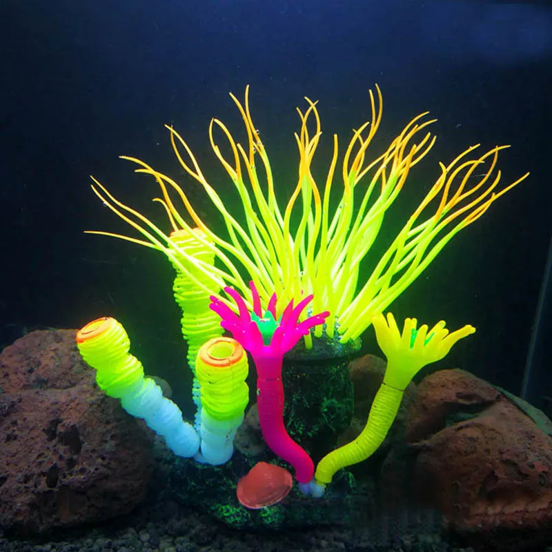 Silicone Coral Aquarium Ornaments Artificial Lifelike Night-luminous Fish Tank Accessories |
