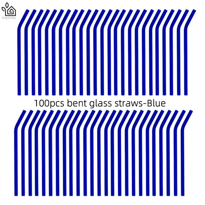 blue Entertime 100 шт./лот соломинки из боросиликатного стекла прозрачные изогнутые 20 см x 8 мм многоразовые трубочки оптом для смузи, чая, сока - Цвет: blue