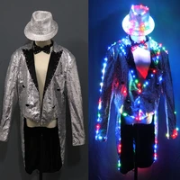 fashion swallowtail led tuxedo luminous costumes glowing vestidos led clothing show men led clothes dance accessories