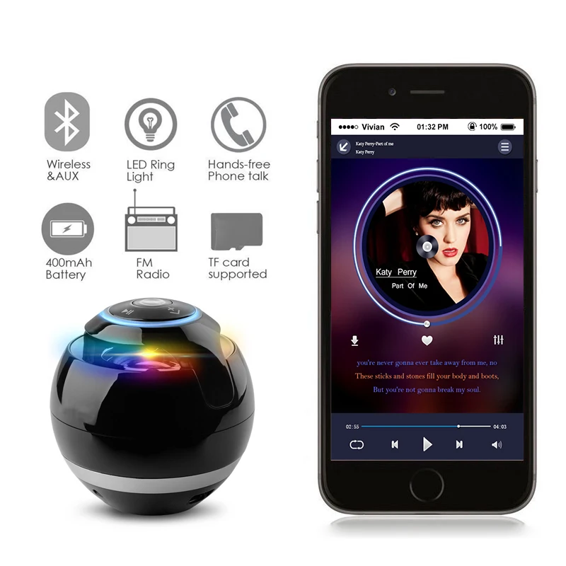 Bluetooth-динамик круглый со светодиодной подсветкой USB для iPhone 6 | Электроника