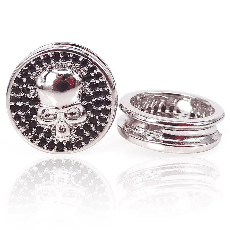 Ювелирные изделия круглые бусины черепа микро проложить черный CZ Циркон медные