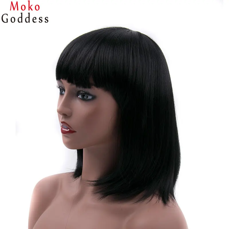 Mokogoddess короткие синтетические парики для женщин яки прямые волосы черный косплей парик с челкой женские парики Боб Прическа