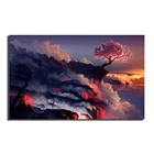 Картина для домашнего декора, 1 панель, Модульная картина с изображением выжженной земли, лавы, пейзажа, цветущей вишни, заката