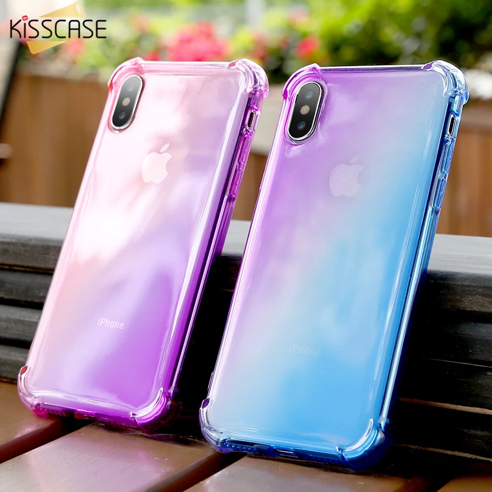 KISSCASE Shockproof Phone Case For iPhone X 10 7 8 Plus 6s Gradient Ultra-thin Soft TPU 6 6S Back Cover |
