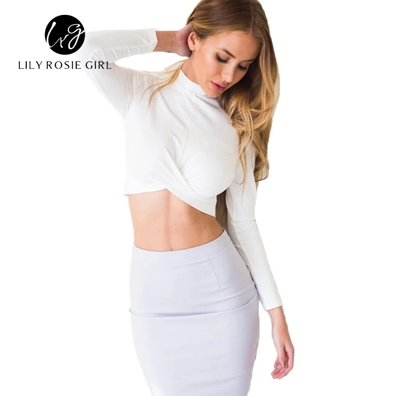 Lily Rosie/осенние белые сексуальные повседневные женские блузки с круглым вырезом и