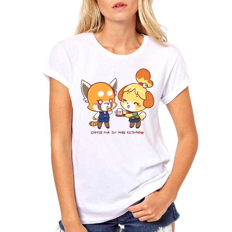 Лидер продаж крутая футболка Aggretsuko женские летние топы Женская Повседневная