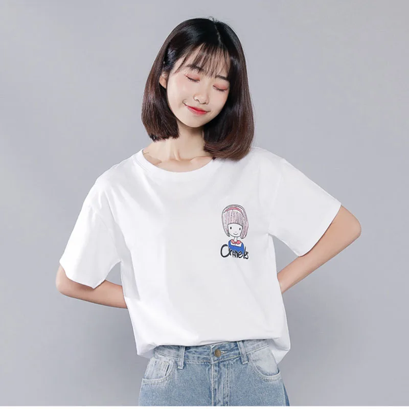 Женская футболка в Корейском стиле Ulzzang летняя Харадзюку Kawaii одежда для школьниц